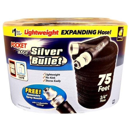 Silver Bullet Expanding Garden Hose, 34 In, 75 Ft L, Plastic, Black